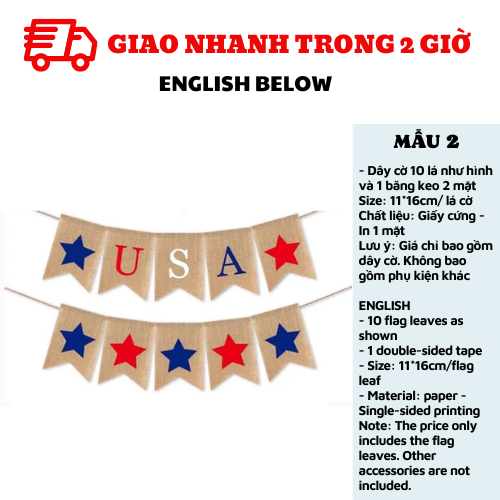 Dây cờ trang trí 4 of July bunting qkm02