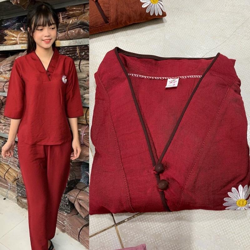 Đồ Lam Đi Chùa # Tim 2Nút Kate Mịn