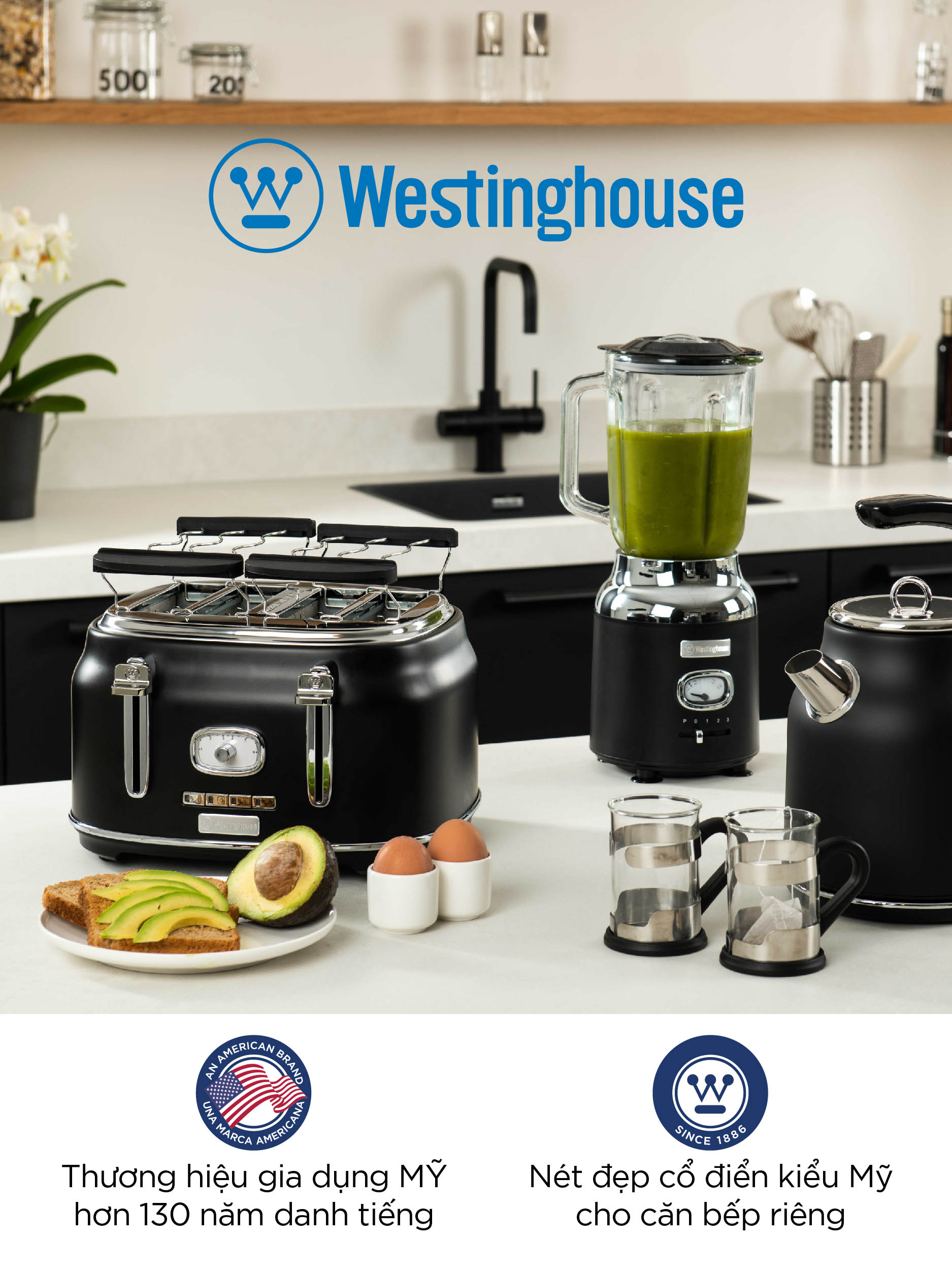 Máy nướng bánh mỳ Sandwich 2 lát kiểu cổ điển WestingHouse WKTTB857 815W 2 khe nướng bánh và 4 chức năng - Hàng chính hãng Mỹ