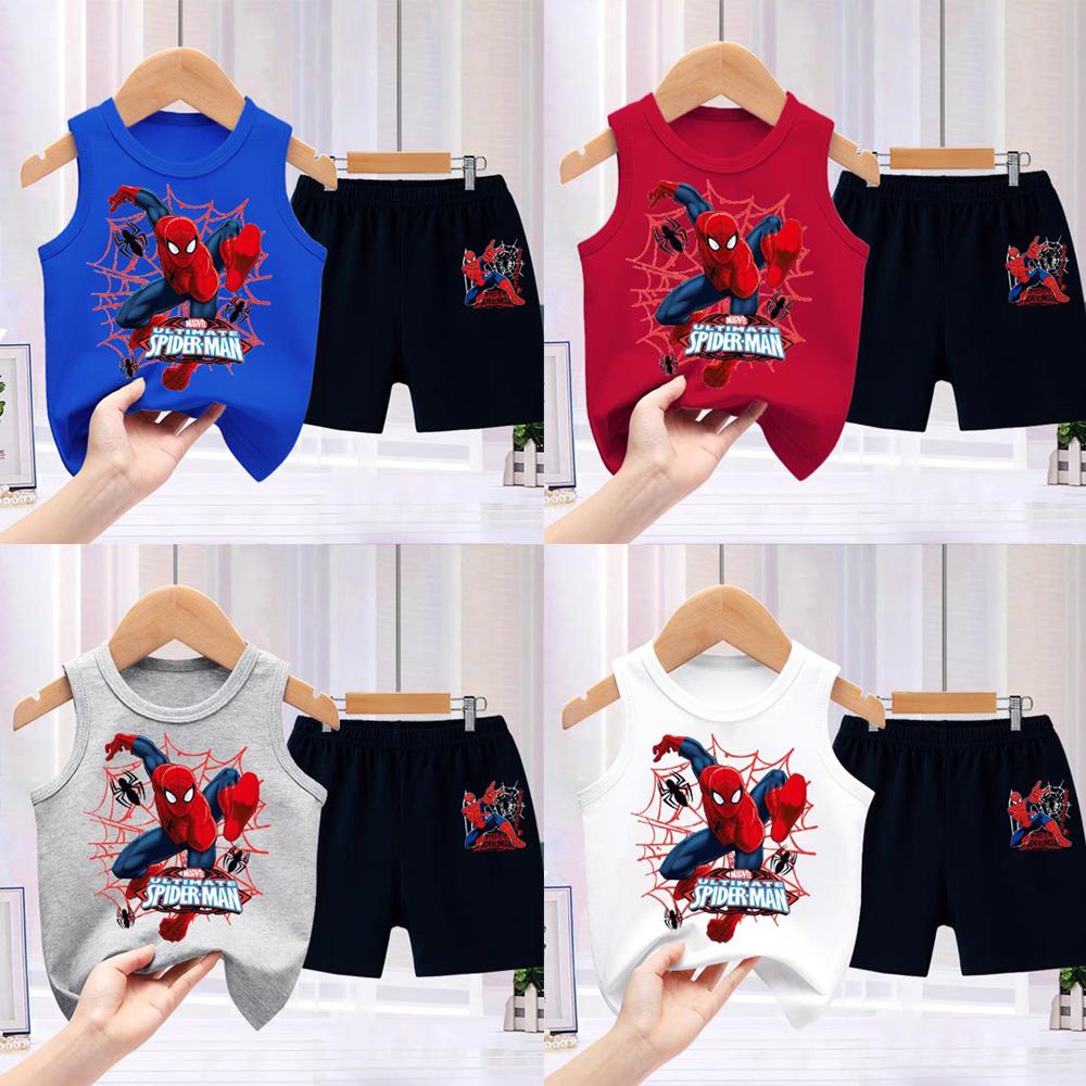 Bộ thời trang đùi cotton cho bé trai bé gái ba lỗ spider man