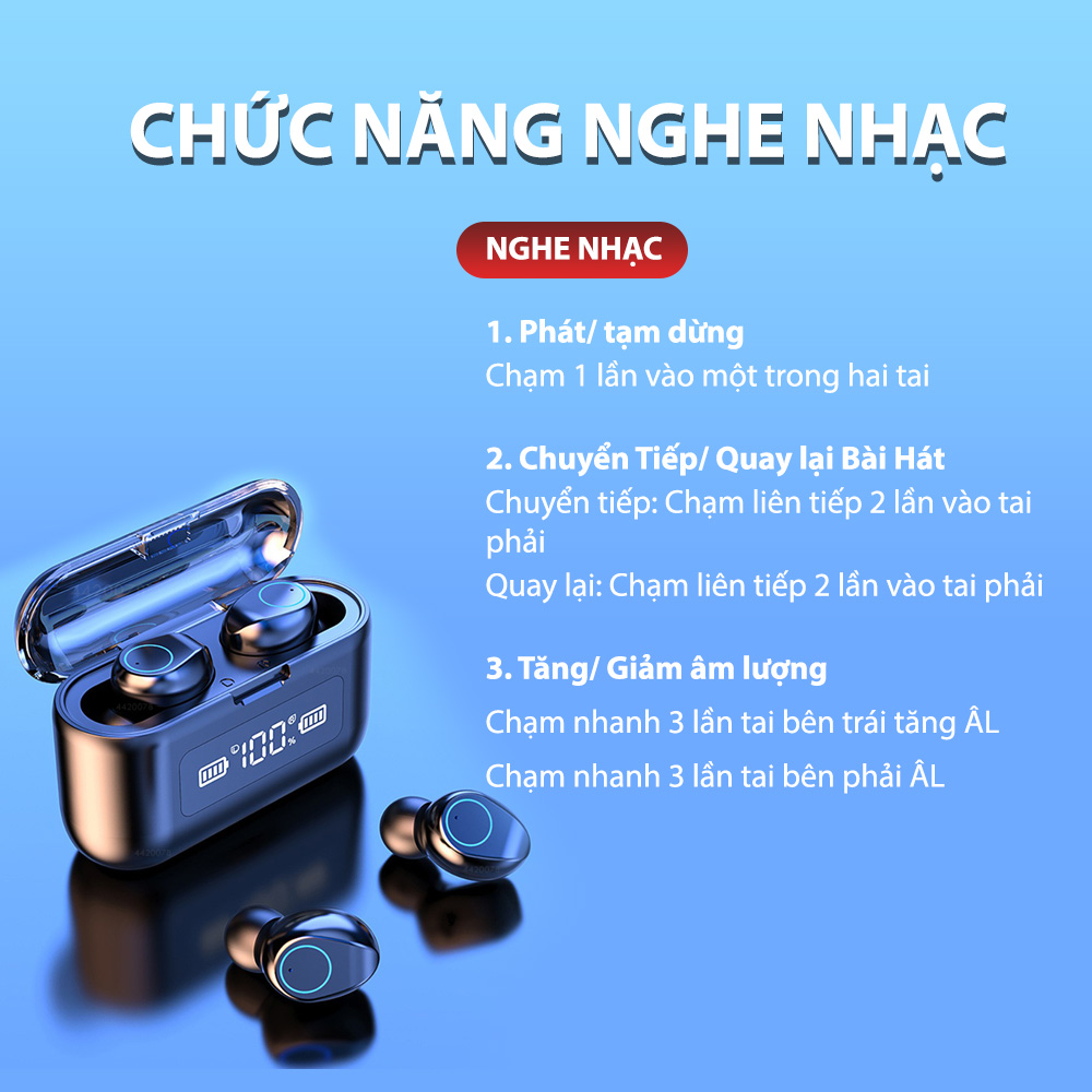 Tai Nghe Bluetooth Chơi Game Nghe Nhạc Xem Phim Tập Gym, Âm Thanh 3D Có Đèn Led, Điều Khiển Cảm Ứng, Chống Nước, Kiêm Pin Sạc Dự Phòng - Hàng Chính Hãng