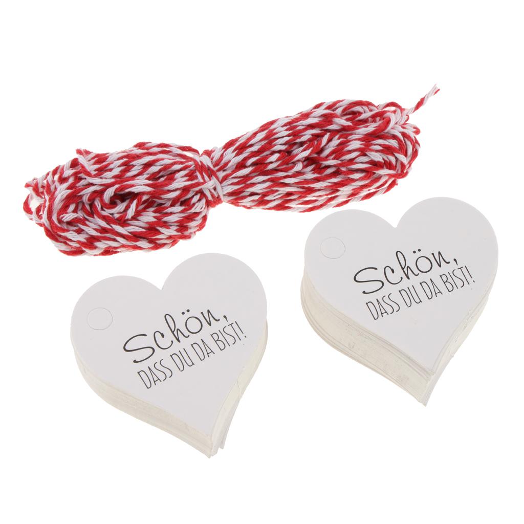 Set 100 Thẻ Nhãn Giấy In Chữ Schoen Dass Du Da Bist Kèm Dây Cotton 1m Dùng Trang Trí Đám Cưới