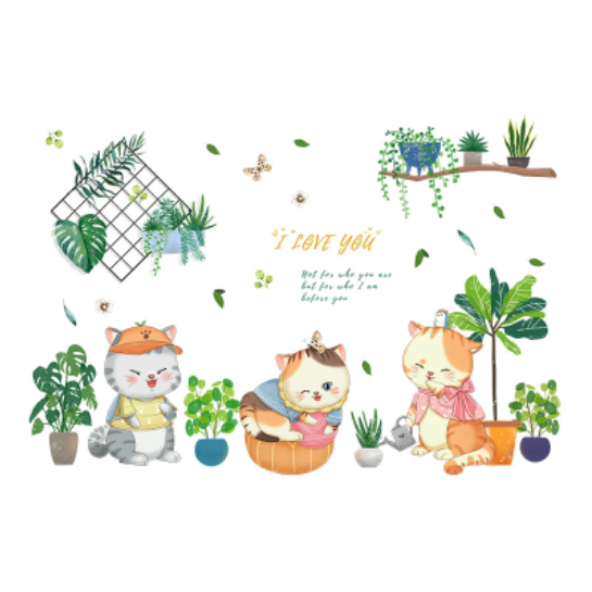Decal trang trí tường - 3 Chú mèo thời trang