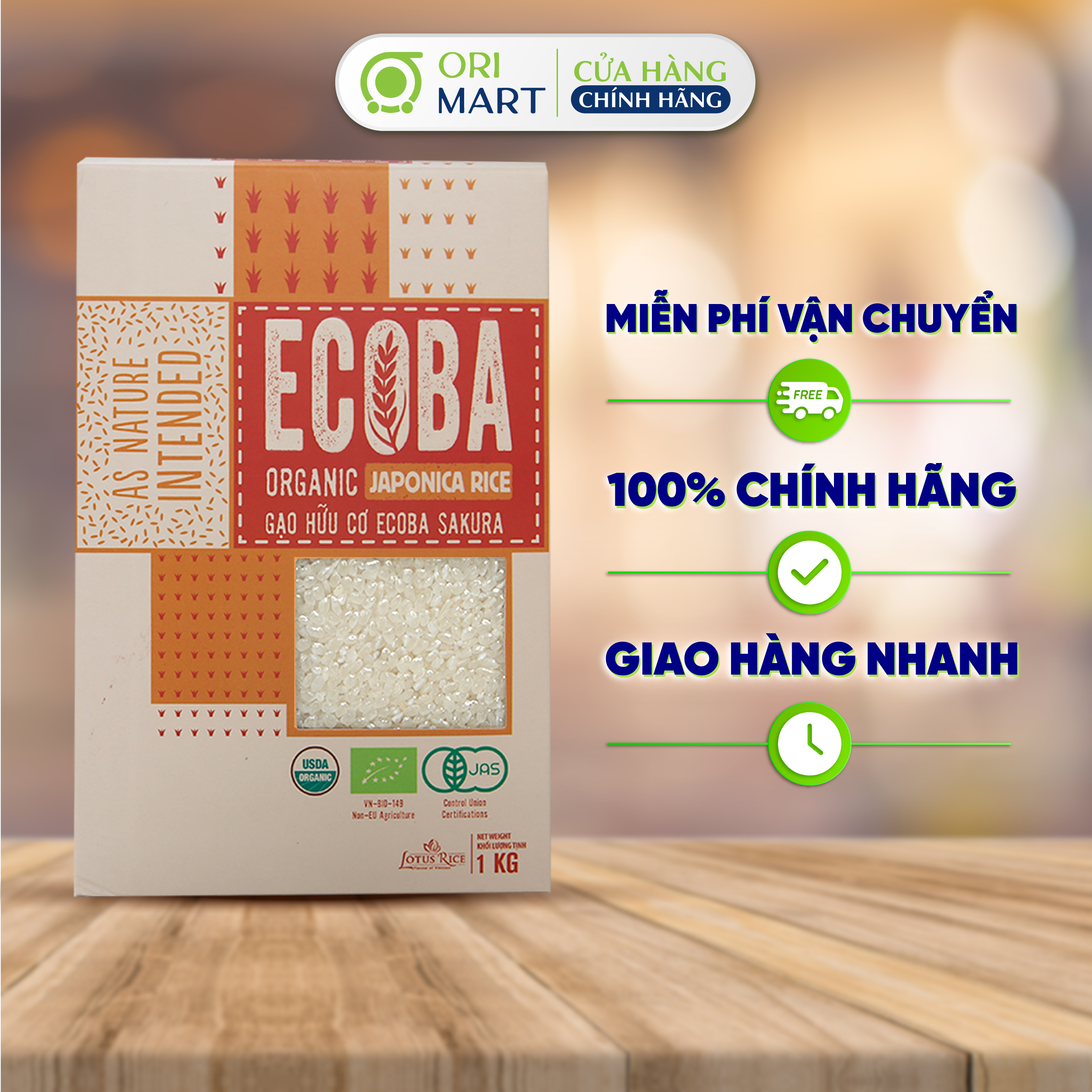 Gạo Nhật Hữu Cơ ECOBA SAKURA  An Toàn Sức Khoẻ, Giàu Dinh Dưỡng Túi 1Kg ORIMART