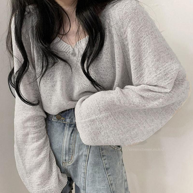 Áo Dệt Kim Mỏng Dáng Rộng Tay Dài 3 Màu Trơn Tùy Chọn Cho Nữ