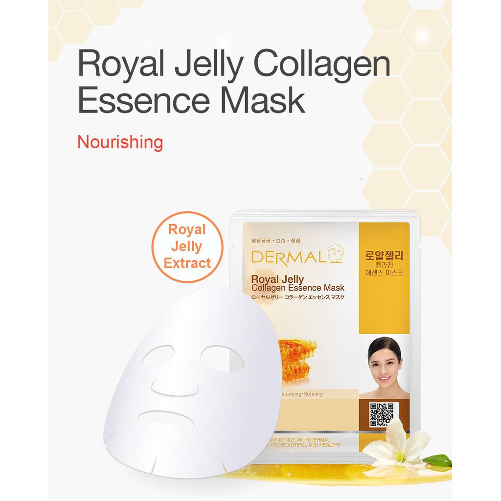 Mặt Nạ Dermal Chiết Xuất Sữa Ong Chúa Ngăn Ngừa Lão Hóa Da Royal Jelly Collagen Essence Mask 23g - 10 Miếng