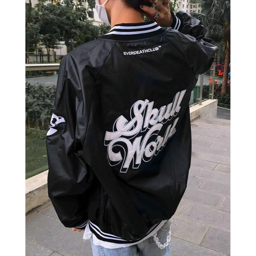 Áo khoác bomber dù SKULL form rộng Unisex Áo khoác nam nữ 2 lớp Chống Nắng ulzzang Jacket Bomber