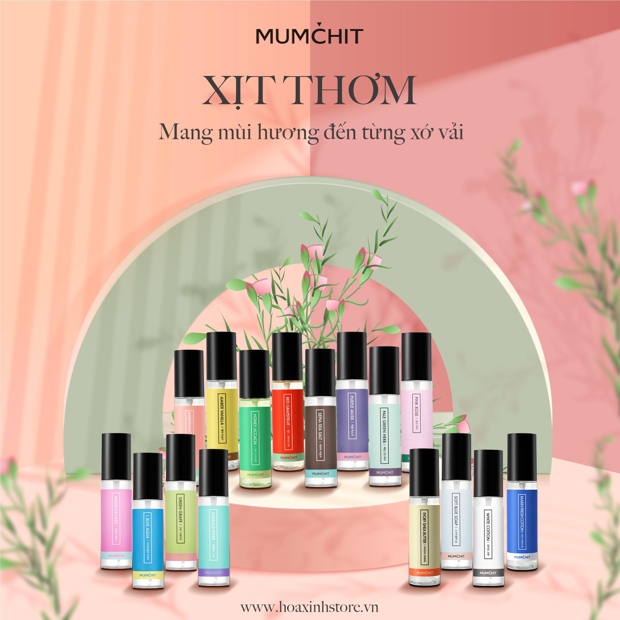 [CHÍNH HÃNG NHẬP KHẨU] Nước Xịt Thơm Quần Áo Cao Cấp MUMCHIT Fabric And Living Perfume 70ml (16 Mùi Hương)