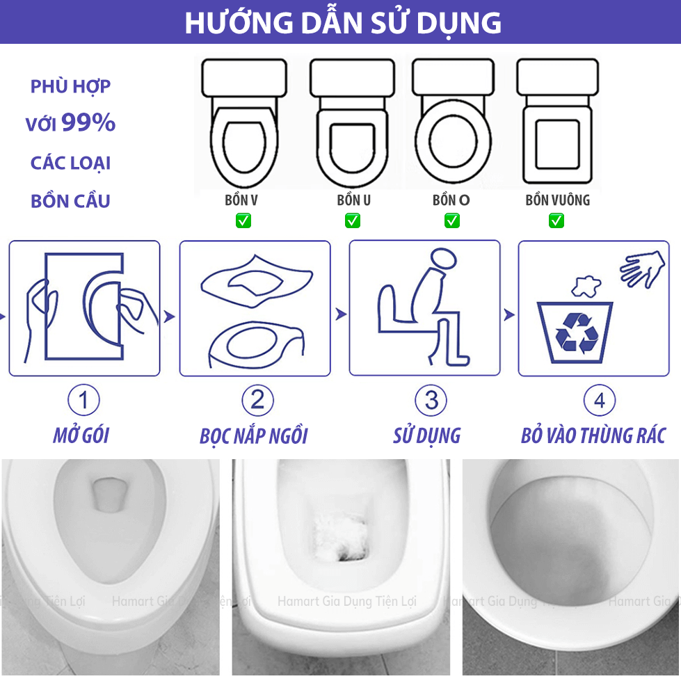 COMBO 5 Miếng Lót Bồn Vệ Sinh Dùng 1 Lần Giấy PE Sinh Học Bọc Bệ Xí Sạch Sẽ Chống Thấm Nước