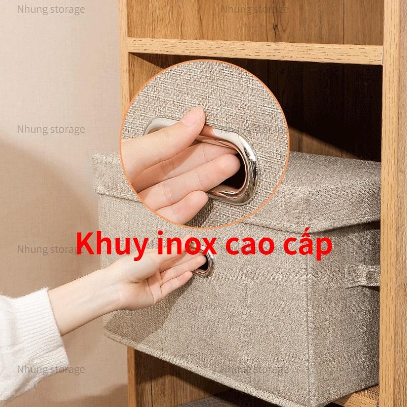 Hộp Vải Đựng Quần áo Chăn Màn Sách Vở Tài Liệu Văn Phòng Thùng Vải Gấp Gọn Có Nắp Đậy Quai Xách và Khuy inox Cao Cấp