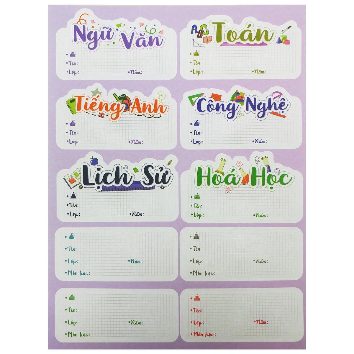 Sticker Nhãn Vở Môn Học - Teenage NV-06 - Cấp 2 (3 Tờ/Xấp)