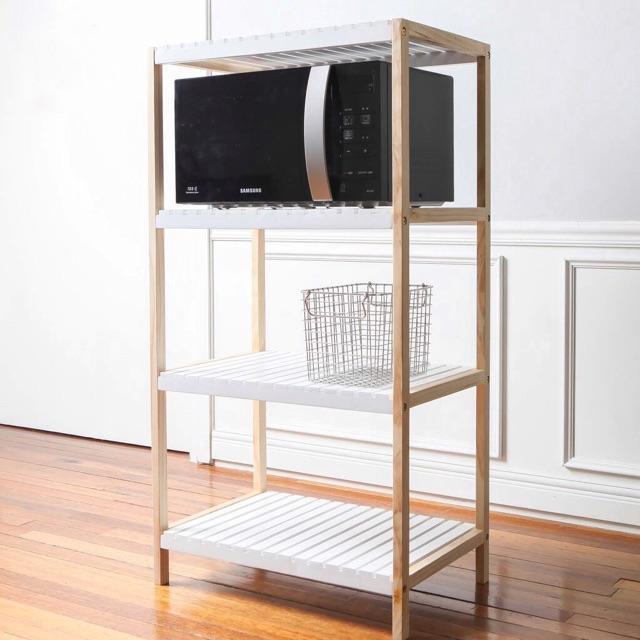 Kệ Gỗ Để Lò Vi Sóng Cao Cấp - 4 Tầng - Màu Trắng Phối Gỗ