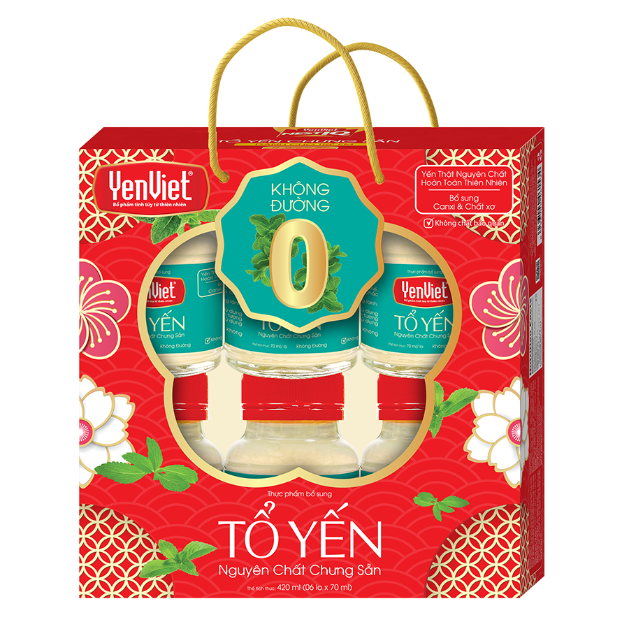 Quai xách 15% yến sào nguyên chất chưng sẵn Yến Việt không đường - vị từ cỏ ngọt/ hạt sen, đường phèn thanh mát, đẹp da, 6 lọx70ml