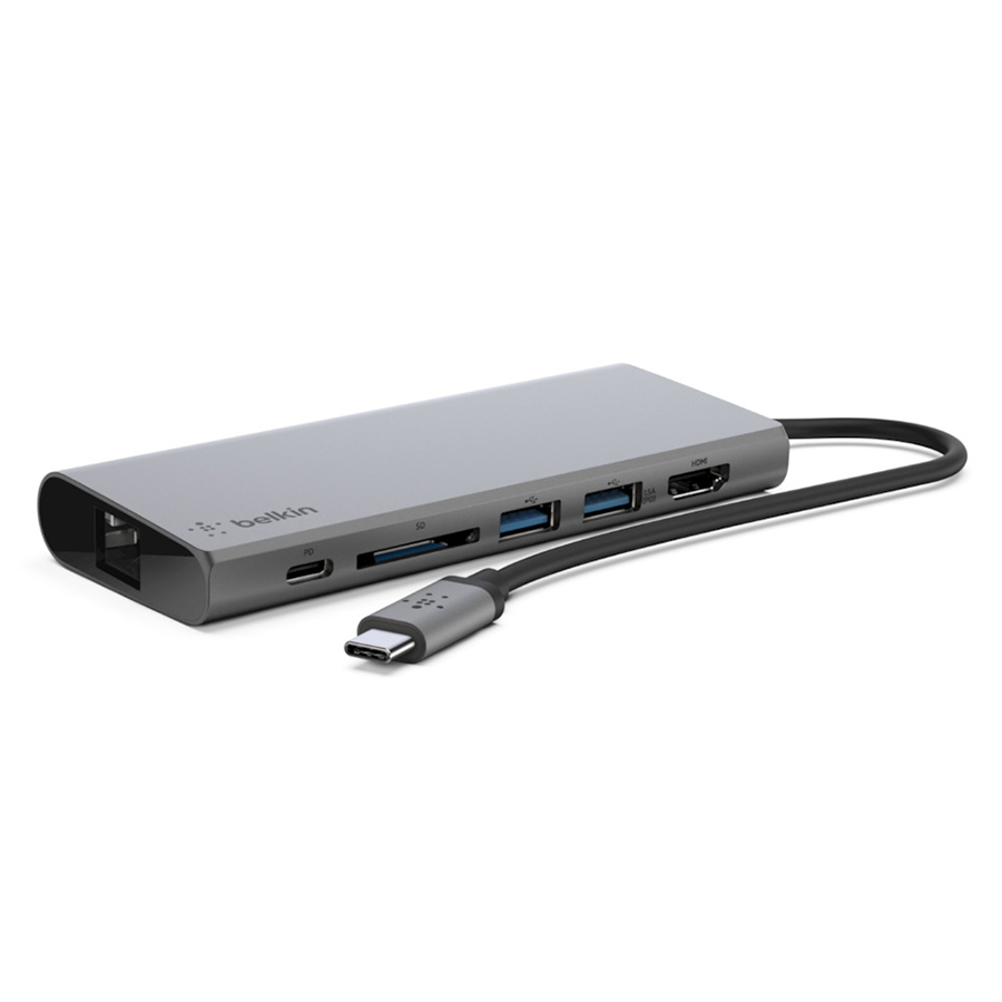 Hub USB Type-C Chia Đa Cổng USB-A/ USB-C/HDMI 4K/LAN/SD card Belkin F4U092btSGY - Hàng Chính Hãng