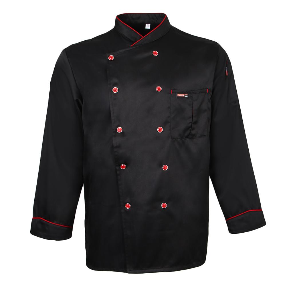 Men Women Piping Chef Jacket Coat Uniform Long Sleeve Hotel Kitchen Apparel Tops