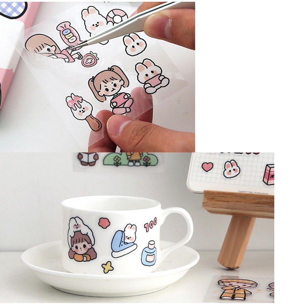Set 10 tấm sticker dễ thương dán trang trí sổ tay, laptop, ốp điện thoại...
