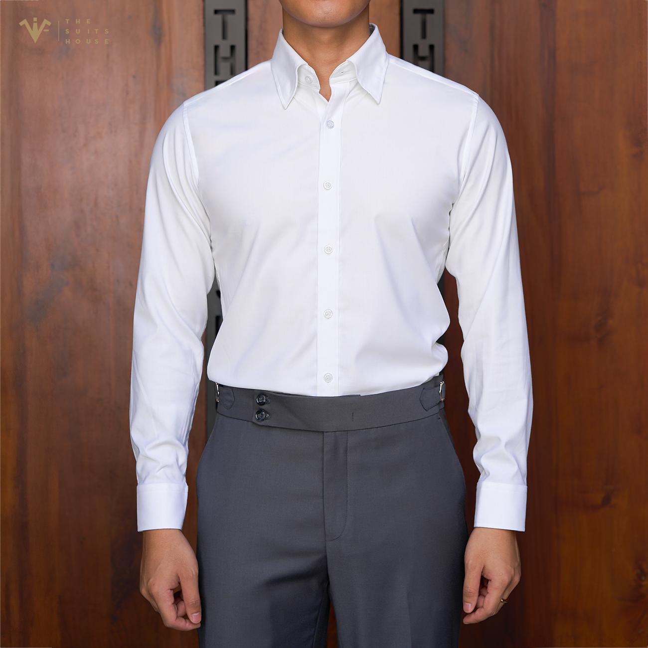 [SMARTSUIT - THE SUITS HOUSE] Sơ mi cao cấp TRẮNG TRƠN, KHUY HIỆN công sở, thanh lịch, Regularfit tôn dáng