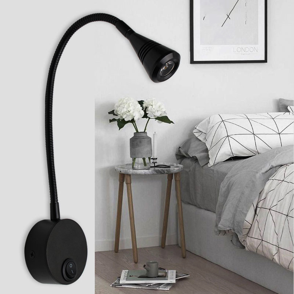 Đèn học và Đọc sách đầu giường Led 3W, Loại gắn tường, Ánh sáng chiếu rọi điểm, Tích hợp đèn ngủ, Đèn trang trí Nhà hàng, Khách Sạn, Showroom