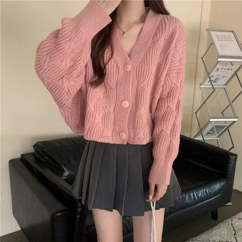 Hàng Sẵn_ Áo khoác len cardigan dáng ngắn phong cách retro Hadu shop