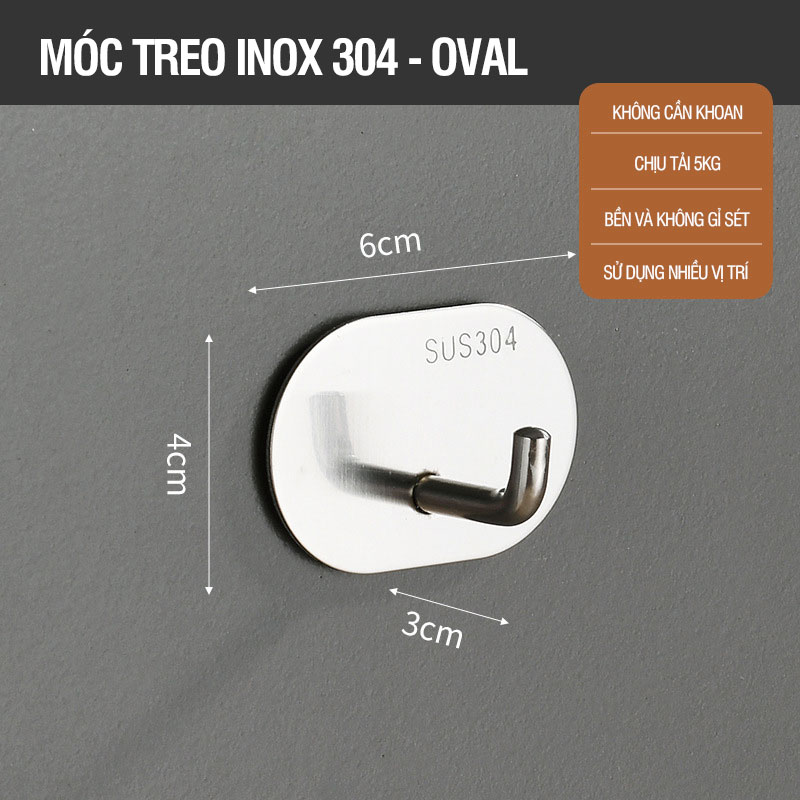 Móc treo tường inox 304 chống gỉ sét, độ bền cao, chịu lực 5kg - Kitimop OVAL