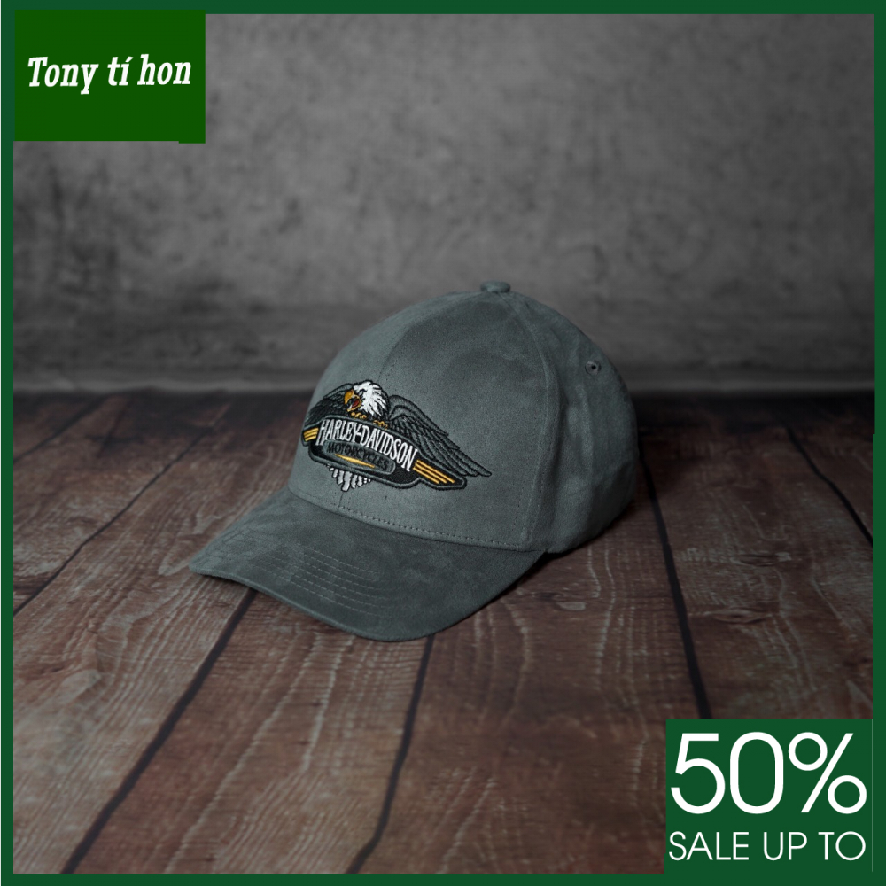 Tony tí hon - Mũ/nón kết lưỡi trai thời trang nam nữ Harley Davidson xám da lộn bít đuôi hàng hiệu cao cấp, đẹp - freeship