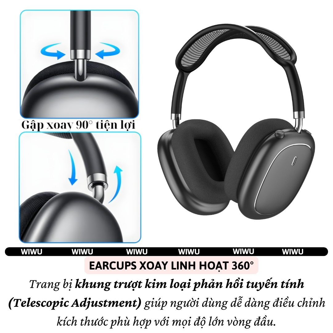 Tai Nghe Bluetooth 6.0 chống ồn chủ động SonicMax ANC 38dB hiêuWiWU Airbuds MAX TD-18 -38dB | Driver 40mm | Pin 40 Giờ | Earcups Xoay 360 | Headband Thoáng Khí - hàng nhập khẩu