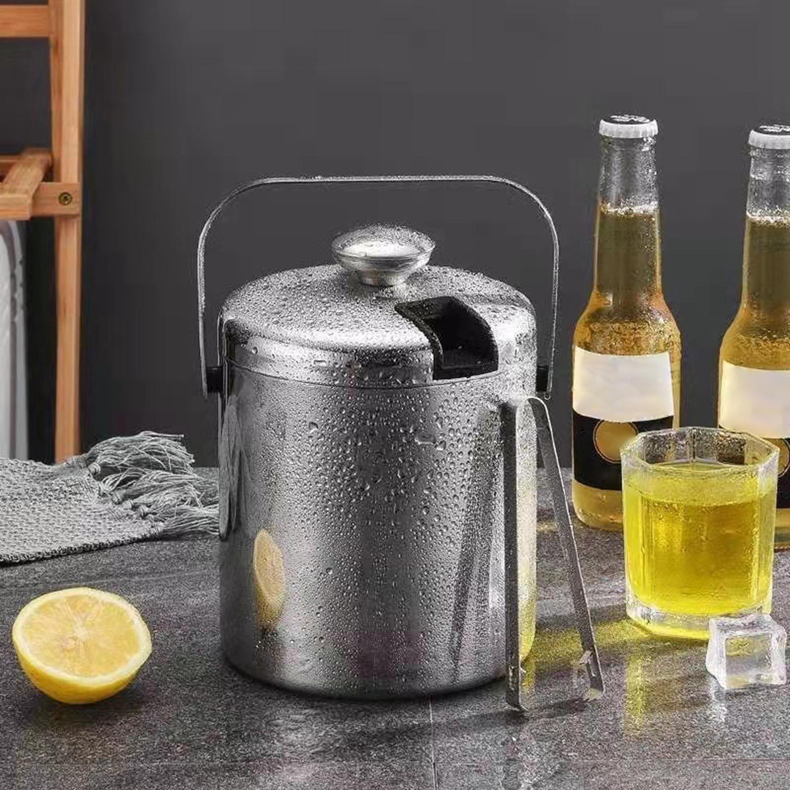 Double Wall Ice Bucket with Lid and Strainer 3L for Home Cocktail Party KTV