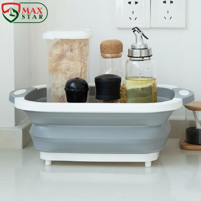 Thớt kèm chậu gấp gọn thông minh đa năng Thớt nhựa kháng khuẩn Chậu gấp gọn Thớt nhựa dày