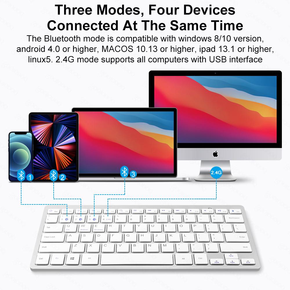 Bluetooth 5.0 & 2.4G Không Dây Combo Bàn Phím Và Chuột Mini Bàn Phím Đa Phương Tiện Chuột Cho Laptop Tivi iPad macbook Android
