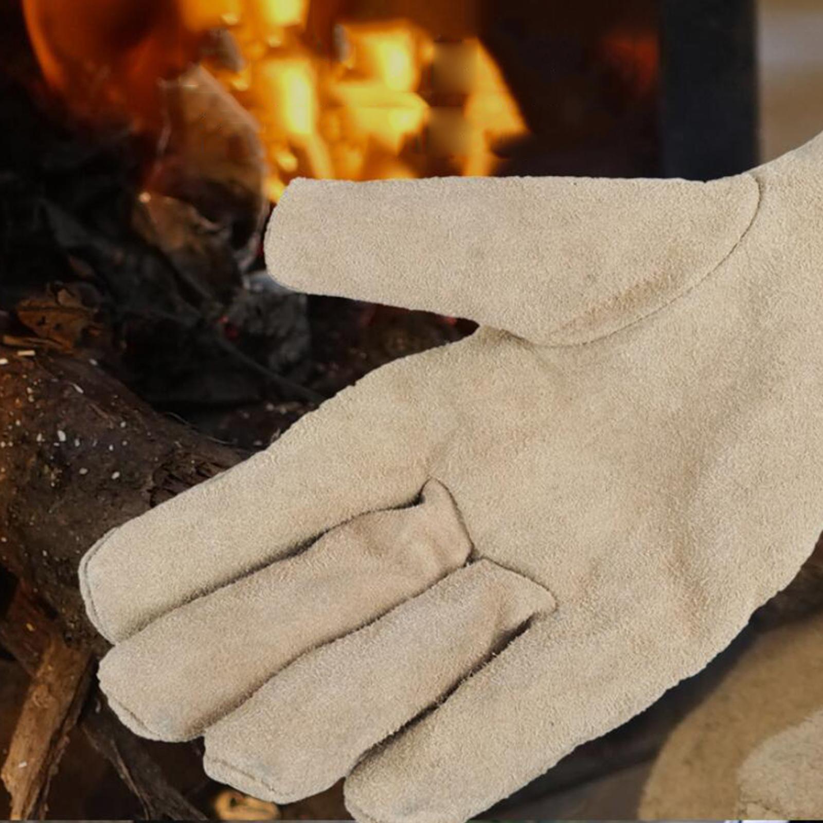 Leather Safety Work Gloves Fire Heat Resistance Gloves BBQ Gardening