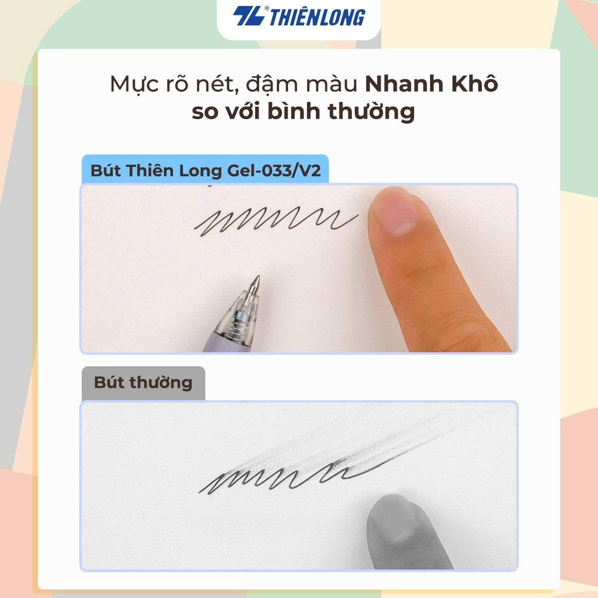 Bút gel Quick Dry Thiên Long Gel-033/V2 - Mực Xanh - Mực Khô Siêu Nhanh