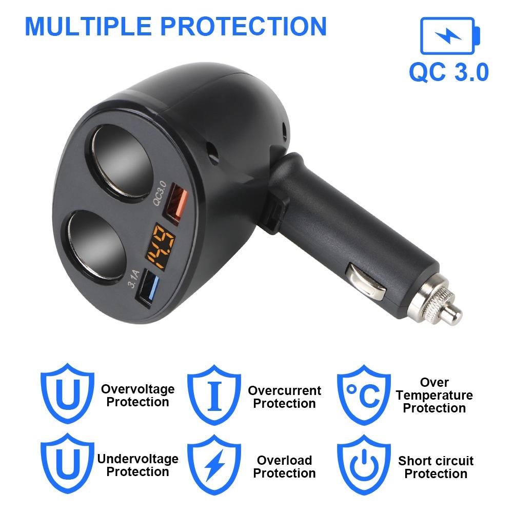 Tẩu sạc 2 cổng USB 3.0 có màn hình hiển thị đèn LED cho điện thoại/máy tính bảng