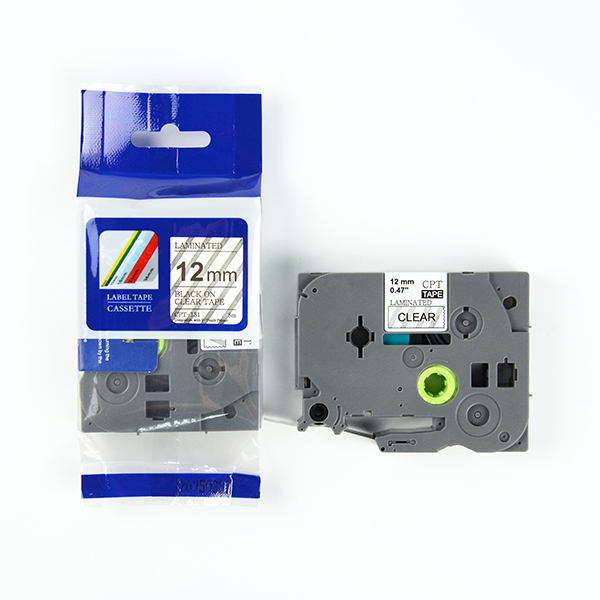Tape nhãn in tương thích CPT-131 dùng cho máy in nhãn Brother P-Touch (chữ đen nền trong, 12mm)