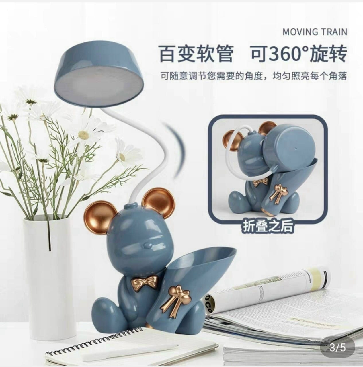 Đèn Học Desk Lamp Kèm Ống Bút Hình Gấu Bearbrick Đáng Yêu Cho Bé ( chọn màu nt cho shop )