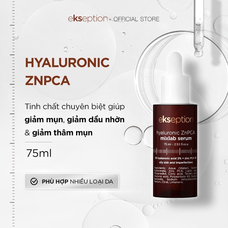 Hình ảnh Serum kẽm Ekseption Hyaluronic ZnPCA, HA + 1% ZnPCA giảm mụn, kiềm dầu 75ml