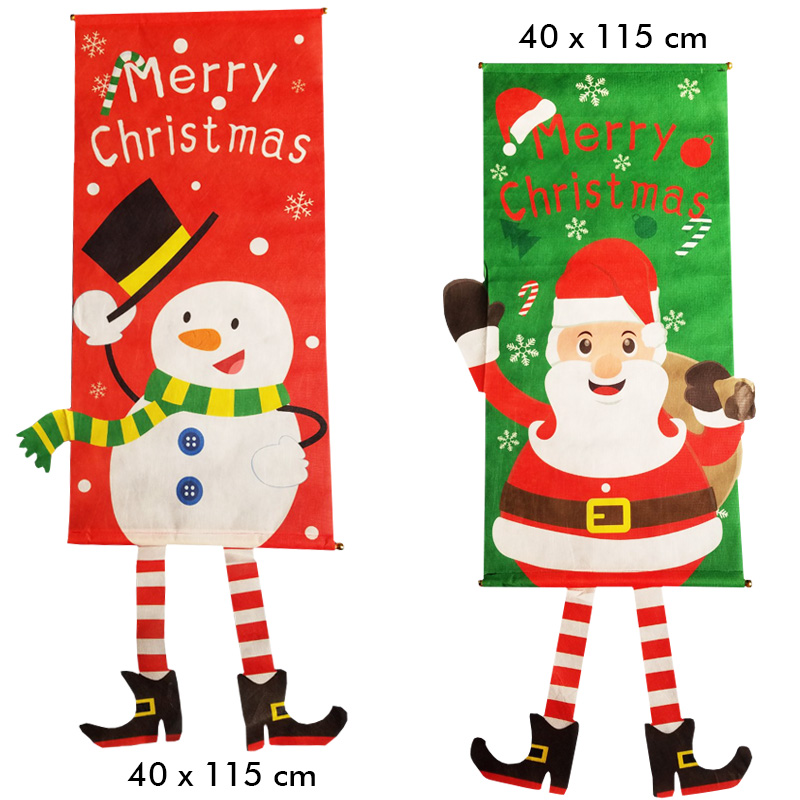 2 banner trang trí Merry Christmas hình người tuyết và ông già Noel