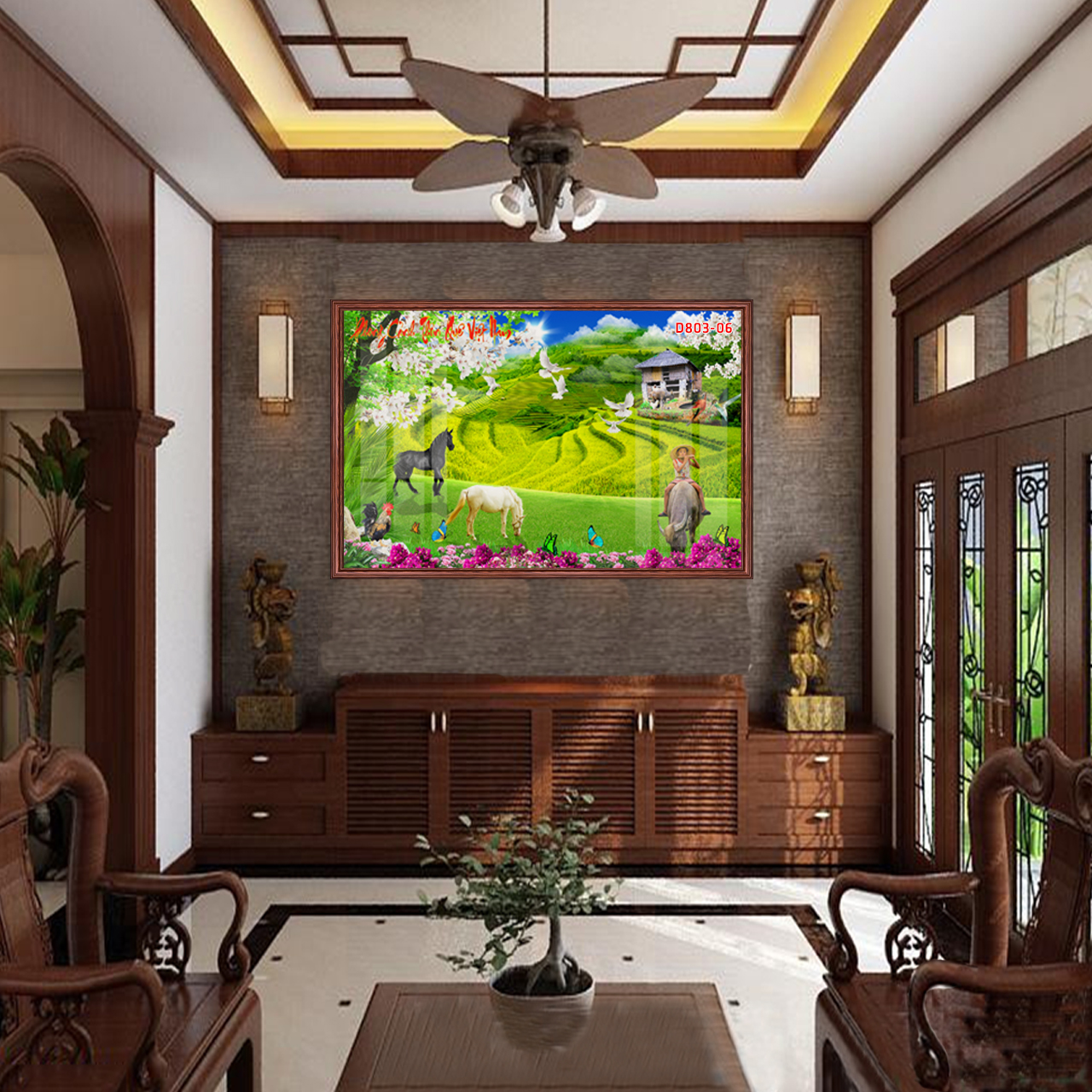 D803 01 Tranh kính Sơn Thủy Hữu Tình