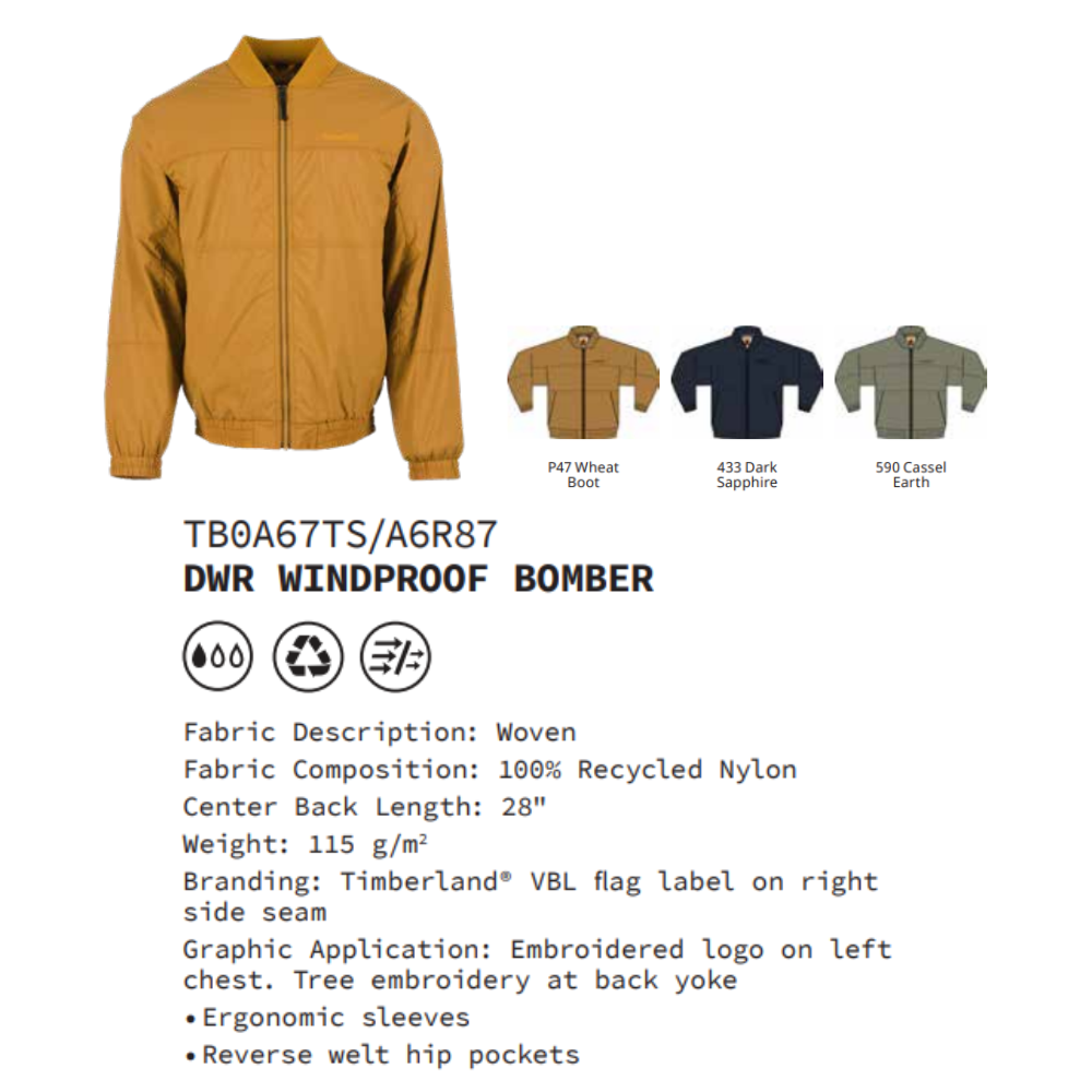 [NEW] Timberland Áo Khoác Nam AF DWR Windproof Bomber TB0A6R87