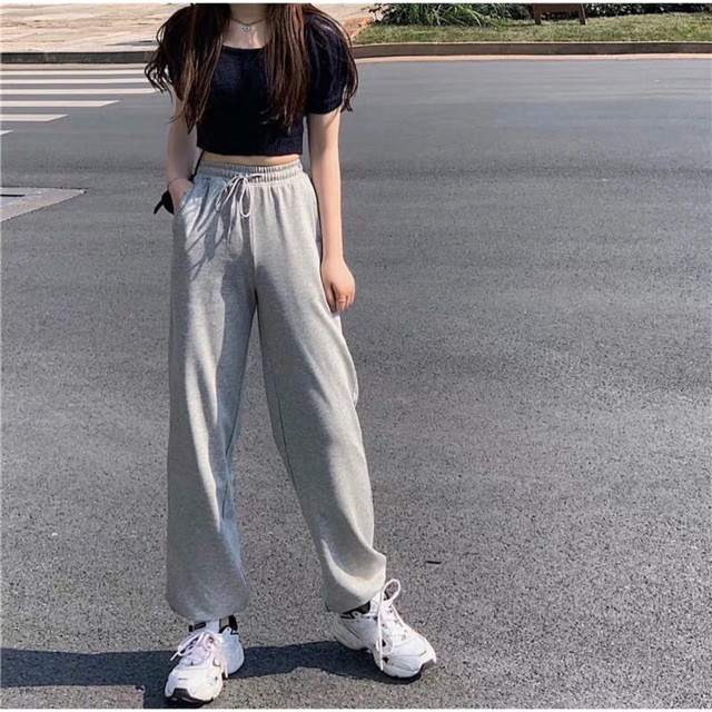 Quần Jogger Nữ Dài Ống Rộng Có Bo Simple Ulzzang