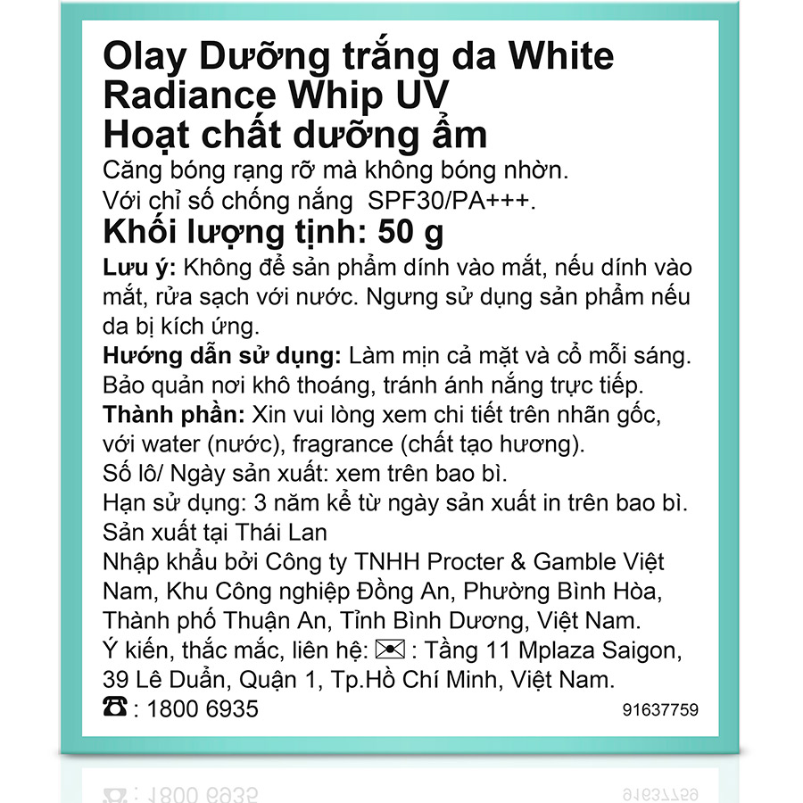 Kem dưỡng làm trắng da OLAY WHIP UV - Nhẹ như mây - SPF30