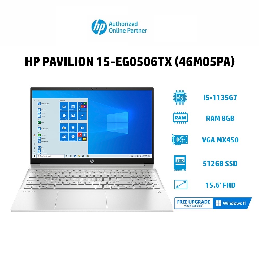 Laptop HP Pavilion 15-eg0506TX(46M05PA)i5-1135G7| 8GB |512GB|VGA MX450 2GB|15.6' FHD|Hàng chính hãng