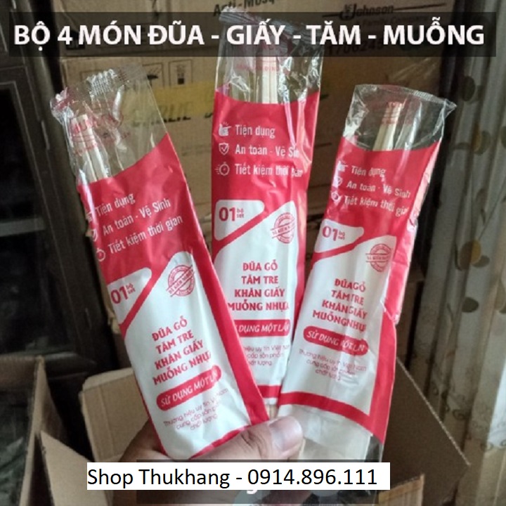 Combo 50 Bộ Đũa + muỗng + tăm + giấy Tiện Dụng, An Toàn, Vệ Sinh , Tiết Kiệm Thời Gian