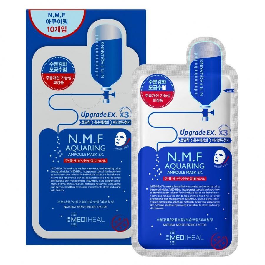 Hộp 10 Mặt nạ cấp nước dưỡng ẩm cho da khô Mediheal N.M.F Aquaring Ampoule Mask Ex 25ml x10