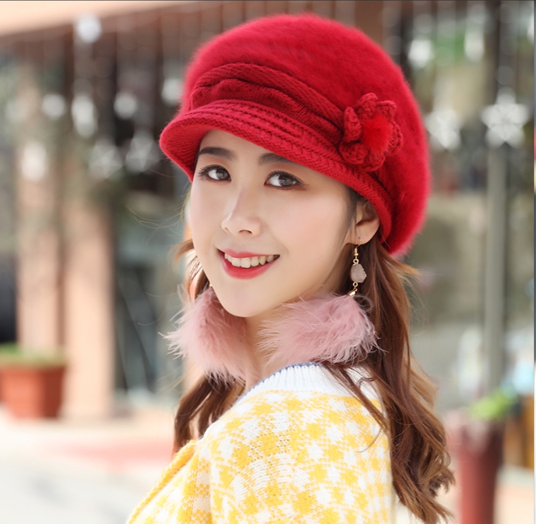 Mũ nón Len lông thỏ nữ 2 lớp lưỡi trai giữ ấm thu đông thời trang Hàn Quốc dona25112701