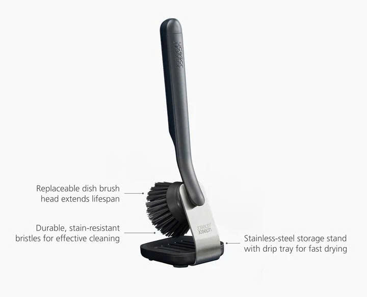 Bàn chải rửa chén Joseph Joseph 6500010 Sinktech màu xám có chân đế hàng chính hãng