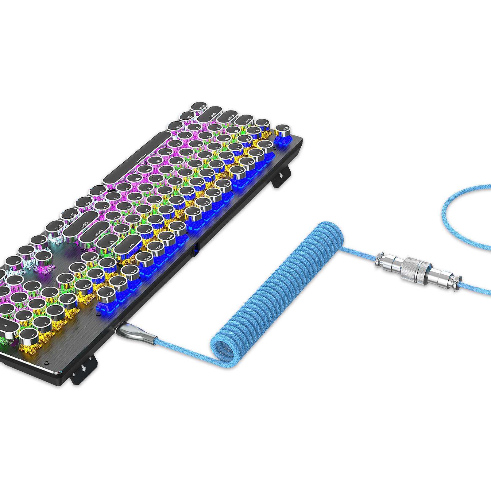 1.8M Coiled Type C USB Cable with Detachable Connector Data Line for Gaming Keyboard Smart Phone