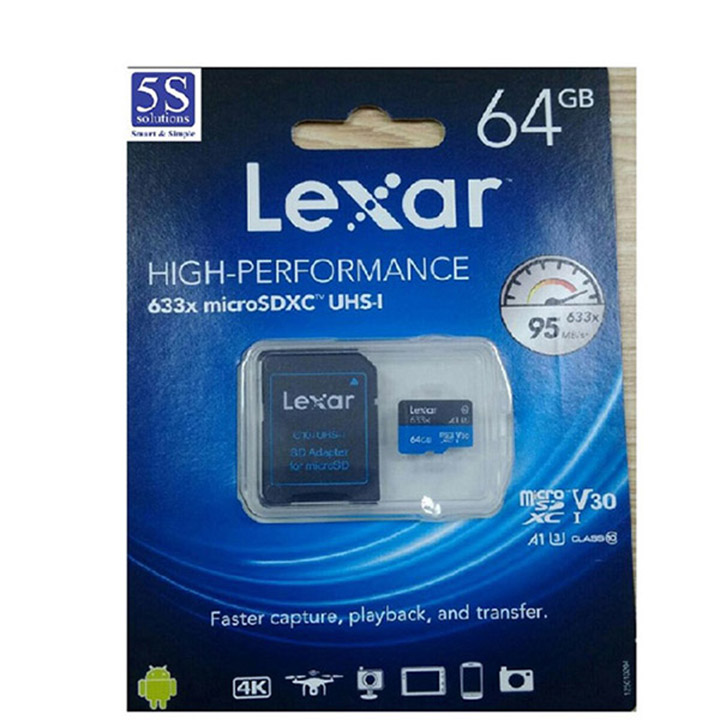 Thẻ nhớ Micro SD Lexar 128GB 64GB UHS-I 633x U1 95Mbs video 4k