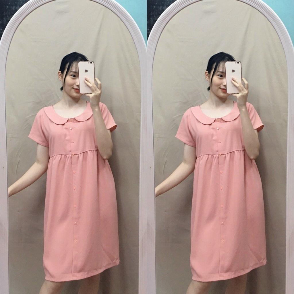 Váy bầu sau sinh công sở MÙA HÈ dambauxinh-BBA943 cổ bẻ dáng suông, chất lụa thái mềm mát Freesize