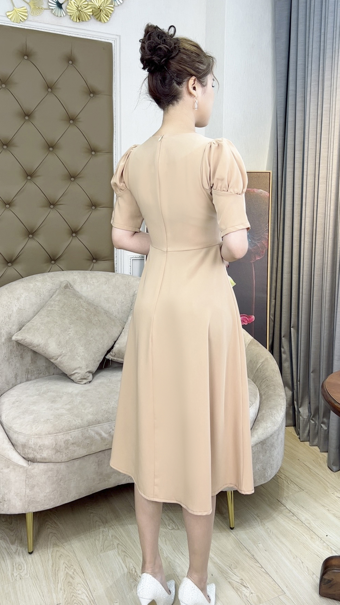 Đầm Đi Tiệc [ Linh Trà ] (TM 411) Cao Cấp Vải Chéo Ý Tay Ngắn Siêu Xinh Quý Phái Sang Trọng Đi Làm