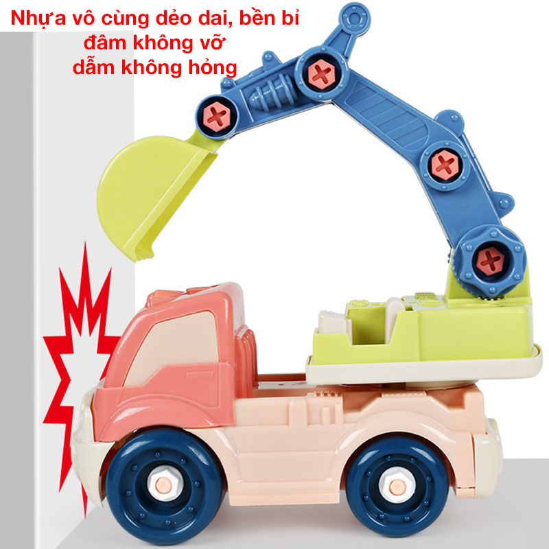 Bộ đồ chơi lắp ghép xe xúc KAVY nhiều màu sắc kích thích giác quan của bé, kích thước rất lớn, nhựa an toàn (kèm vít)